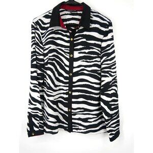 NWOT Jones New York Sheer Zebra Print Button Up Black White 12
